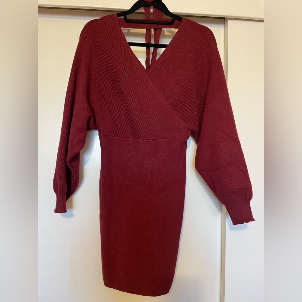 Surplice sweater dress